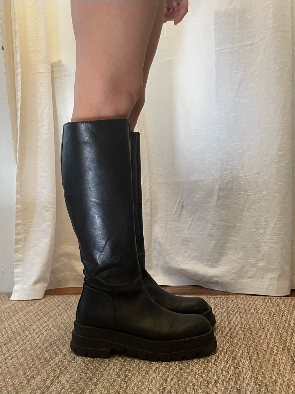 Black Leather Platform Knee High Boots - Picture 7 of 7